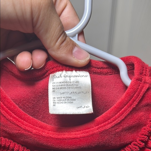 First Impressions Baby Long Sleeve Velvet Red Shirt with Ruffles Size 3-6 Months - Picture 5 of 6